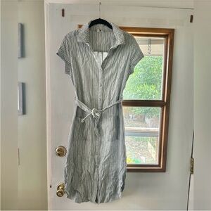 Roxy Striped Button Down Midi Dress Size M